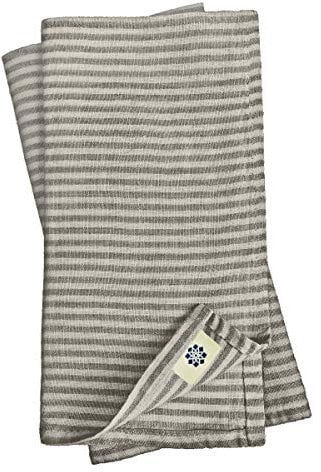 Linen & Cotton Luxus 4 x Stoffservietten/Servietten Stoff/Leinenservietten Streifen Bjorn Landhausstil Vintage Shabby - 100% Leinen, Schwarz/Beige/Natur (47 x 47cm) Home Küche Dekoration Esstisch
