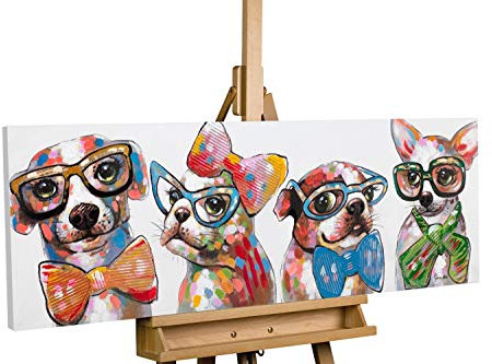 KunstLoft Leinwandbild | 100% HANDGEMALT | 120x40cm | Gemälde 'Fashionistas' | Hund | Bunt | Wandbild Wohnzimmer