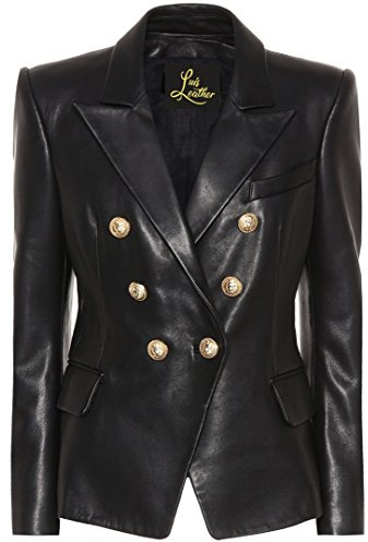 SID Women's Classic Police Type Lambskin Leather Jacket, Classy Black, Large