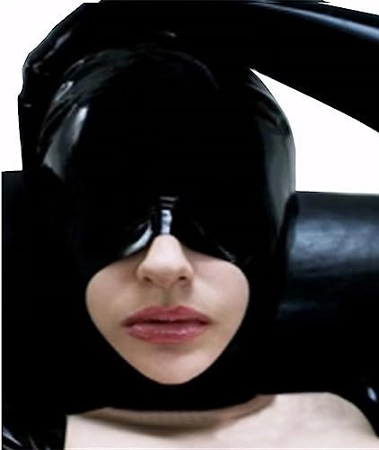 MFMYEE BDSM-Latexmaske, Gummi-Fetisch-Augenbinde, Augenbinde, Cosplay-Bondage-Maske (Reißverschluss hinten)