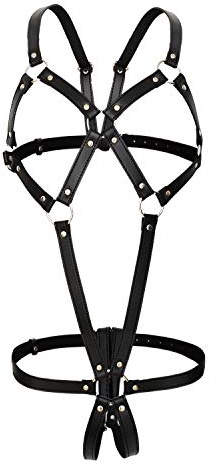 Hanyi Damen Leder Reizwäsche Offene Body Harness Einstellbar Fetisch SM Bondageset Sexspielzeug, Schwarz