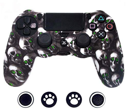 Taifond Carcasa de silicona antideslizante para mando PS4 Slim Pro Skull 2.0