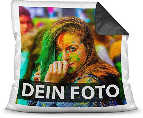 Tassendruck Foto-Kissen Selbst gestalten (40 x 40 cm) - mit Foto individuell Bedruckt/Rückseite Schwarz/Personalisierte Geschenk-Idee/Deko-Kissen/Kopf-Kissen inkl. Füllung
