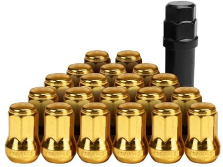 WTIXCRQ Radbolzen Radschraube Kompatibel Mit Universellen Siebeneckigen Radmuttern. Stahlradmuttern. Racing Iron Lock. Sicherungsmuttern M12x1,5 M12x1,25. 20 Stück + 1 Schlüssel.(Gold,M12x1.5)