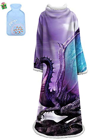 Wearable Decke Mit Ärmeln Arme, Morbuy Super Soft Warm Comfy Plüsch Ärmeln, TV Lazy Robe Decke Für Erwachsene Frauen Männer - Dinosaurier Drucken 127cm x 178 cm (127cm x 178cm,Lila)
