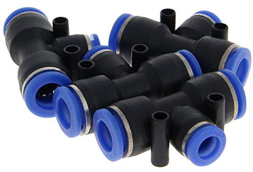 4 Stück PEG10-8 T-Push-to-Verbindungsstücke, Kunststoff-3-Wege-T-Stück mit reduzierenden 10 mm auf 8 mm pneumatischen Steckern, blau