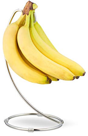 2 Soportes Plátanos, Frutero de Cocina con Gancho, Banana, UVA, Hierro Cromado, 33 x 17,5 x 16,5 cm, Plateado