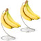 Relaxdays 2 x Bananenhalter mit rundem Standfuß, Bananenhaken, Obstaufbewahrung, Bananen, Trauben, verchromtes Eisen, silber