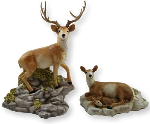 Castagna Dekofigur Hirsch stehend u. REH mit Bambi liegend als Satz Kollektion Resin H 15-37 cm