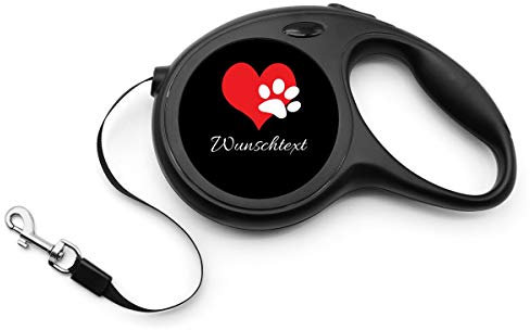 printplanet® - Hundeleine (8 Meter Länge) mit Name oder Text selbst gestalten - Rollleine Personalisieren und Bedrucken - Layout Herzpfote