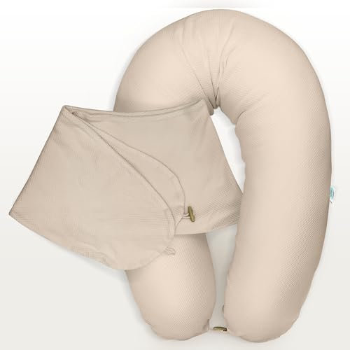 sei Design Stillkissenbezug 190x30 cm – Exklusiver Waffeljersey (Waffle Knit) aus 100% Baumwolle | Oeko-TEX Standard 100 Zertifiziert | Elastische Ersatzhülle für Still- & Seitenschläferkissen beige