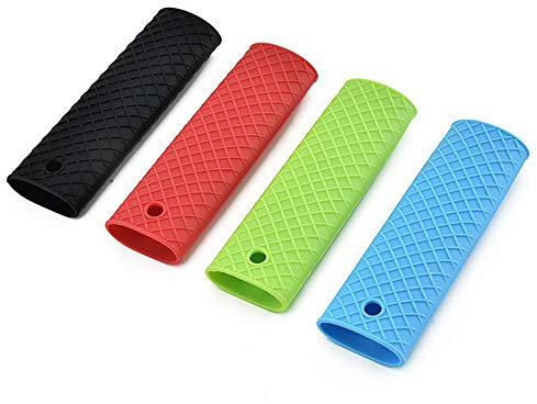 WANGLXST Wärmeschutz Silikon Griff Schutzhülle Schützt vor Hitze, Halter für heiße Topf- Bratpfannen/Pfannengriffe-Rot, Grün, Schwarz, Blau, 4er Pack