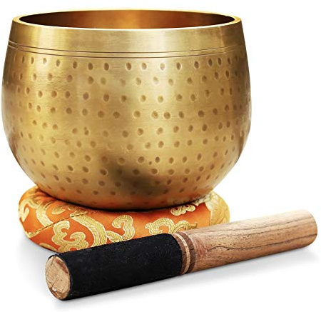 DharmaObjects Tibetan Ring Gong Meditation Singing Bowl Mallet Cushion Set (Jumbo)