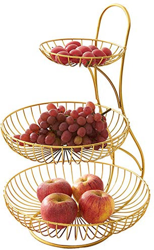 Fruteros de Cocina Modernos, Frutero de 2 Pisos / 3 Pisos Redondo-Frutero de Capas Canasta, Cesta Fruta para Conservan Frutas, Verduras, Bocadillos o Pan, Oro,3Tier