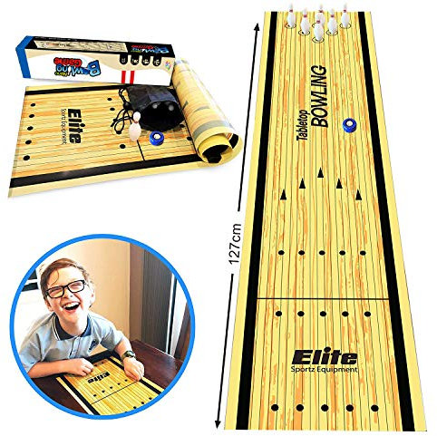 TourKing Mini Bowling Set for Kids & Adults - Compact Tabletop Bowling Game with 6 Pins & 2 Balls