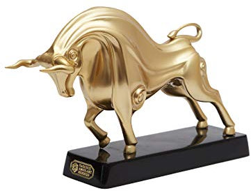 HAUCOZE Stiere Figuren Skulptur Bull Statue Geschenk Modern Dekor Arts Polyresin Gold 31cm