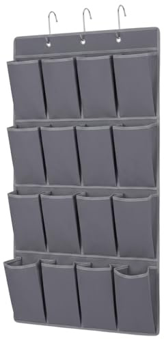 MIJOMA Hängeaufbewahrung 16 Fächer – Faltbares Hängeregal aus Vliesstoff – Kleiderschrank Organizer – Schrankaufbewahrung für Kleidung, Camping & Reisen – Grau (45 x 110 cm)