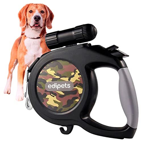 EDIPETS, Hundeleine, Ausziehbare und Einziehbare, mit LED-Taschenlampe, Flexibele Hundeleine für Training und Spaziergänge, Militär-Tarnung