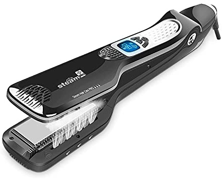 Hair Straightener with Steam,Salon Professional Nano Titanium Ceramic Steam Flat Iron with Removable Comb+Digital LCD+5 Level Adjustable Temperature+Auto Temperature Lock (Black)