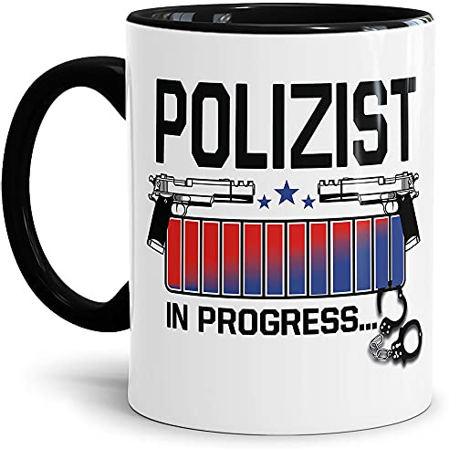 Berufe Tasse - Polizist in Progress - Polizei Tasse, Geschenk für Polizisten, Anwärter, Ausbildung, Innen & Henkel Schwarz, 300 ml