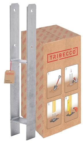 TRIBECCO H-Pfostenträger zum Einbetonieren (91 x 91/600) feuerverzinkt, Gesamthöhe: 600 mm, Materialstärke: 5 mm, lichte Breite: 90 mm Flachstahl H-Betonanker für schwere Holzkonstruktionen