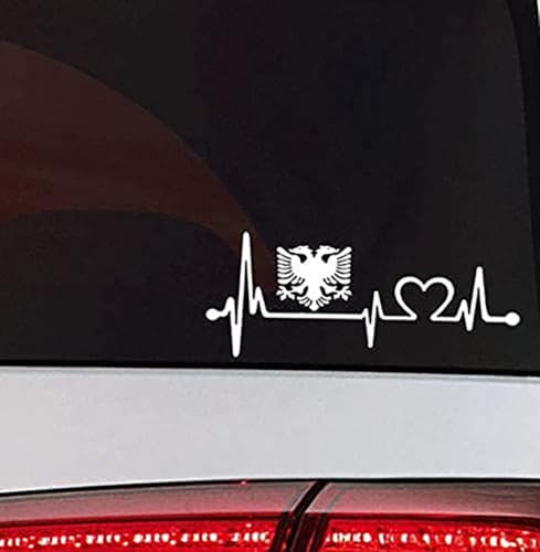 Albanien Herzschlag Auto Aufkleber Albania Flag Sticker Albanien Flagge Tattoo (White)