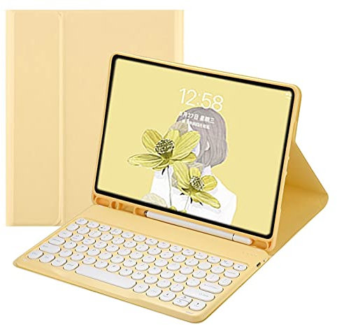SENLAN 2021 new iPad mini6 8.3 inch 6th generation keyboard cover cute round keycap Detachable Bluetooth keyboard Smart color bluetooth keyboard case for iPad mini 6 (iPad mini6, Yellow)