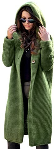 Onsoyours Gilet Femme Cardigan Long en Tricot Veste Ouvert Épais Manches Longues Pull Gilet Chaud Pull Gilet Chaud Casual Capuche Manteau Sweater Hiver Outwear (L, Vert)