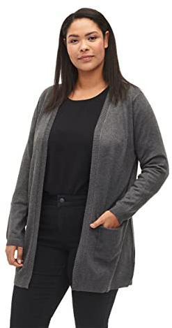 Zizzi Damen Große Größen - Strickjacke Lang - Bequemer Cardigan - Damenstrickjacke Langarm mit Taschen - aus Weicher und Elastischer Viskosemischung - Plus Size Mode Größe 42-60