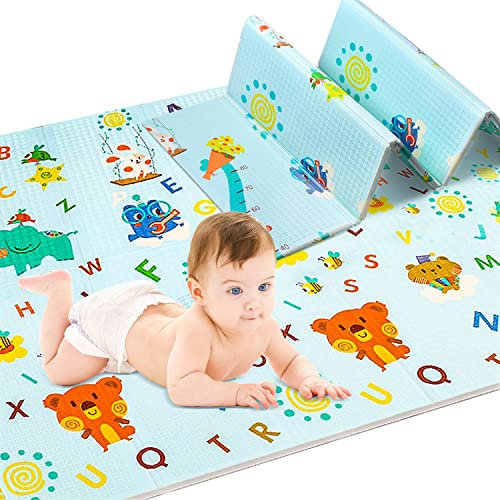 HyAdierTech Krabbelmatte Spielmatte Baby Schadstofffrei, Spielmatte Baby Teppich Babymatte Faltbarer Spieldecke Krabbelmatte Baby Bodenmatte, Tragbar für Innen- oder Außenbereich