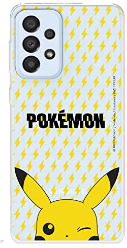 Schutzhülle für Samsung Galaxy A33 5G, offizielles Pokémon, Pikachu-Hintergrund, um Ihr Handy zu schützen, flexible Silikonhülle mit offizieller Pokémon-Lizenz