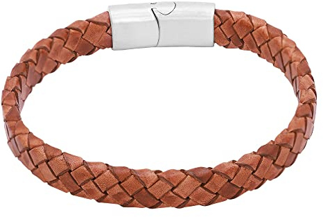 Heideman Armband Herren Mika Leder geflochten Edelstahl poliert | Mit praktischem Magnetverschluss zum einfachen Öffnen - schöne Geschenkidee für Freund, Papa oder Partner, alltagstauglich