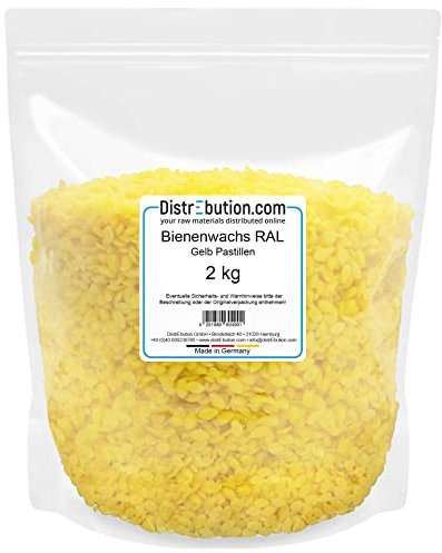 DistrEbution Bienenwachs Pastillen RAL gelb 2 kg natürliches Kerzenwachs zum Kerzen gießen