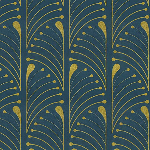 Papier peint à décoller et à coller - Papier peint à rayures dorées et bleues - Papier peint autocollant géométrique amovible pour murs, chambre à coucher, décoration d'intérieur, rouleaux de vinyle