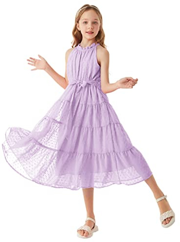 GRACE KARIN Vestido Largo De Princesa Para Niñas - Elegante Vestido De Novia y Dama De Honor - Lila - 6 Años