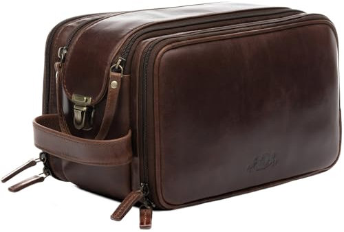 SID & VAIN Kulturtasche Herren echt Leder - Waschtasche Louis - Kulturbeutel - Leder-Waschtasche Herren und Damen braun handgefertigt
