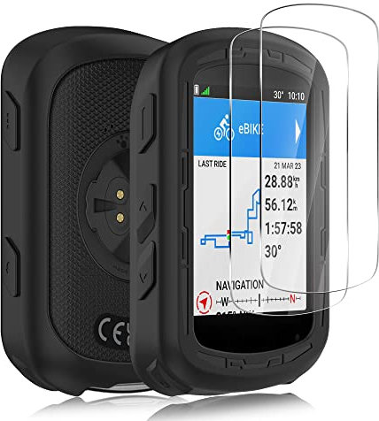 Ermorgen Silikonhülle Kompatibel für Garmin Edge 540/540 Solar / 840/840 Solar Hülle + 2 Displayschutzfolien aus gehärtetem Glas, Weiche Silikonhülle All-Inclusive Stoßfester Schutz - Schwarz