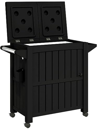 vidaXL 3-in-1 Serving Cart for Outdoor Gatherings with Ice Bucket- Black Polypropylene, Large Capacity, Great for Parties, Easy to Move, Built-in Bottle Opener and Spice Rack