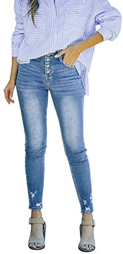 Jeanshosen Für Damen 46 Damen Dehnbare hoch taillierte Boyfriend-Jeans mit geradem Bein und ausgefransten -Denim-Hosen Tumbler Kleidung (A, L)
