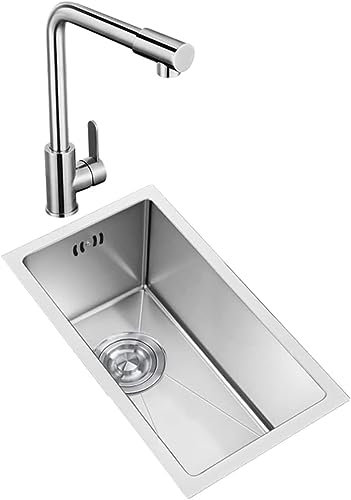 Waschbecken aus 304 Edelstahl, für Bar, Balkon, Einzelbecken, Einbauküche, mit Wasserhahn und Zubehör (Farbe: Silber, Größe: 43 x 26 x 21 cm)