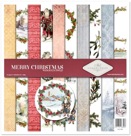 ITD Collection - Scrapbook Papier - Scrapbooking Set - Motivpapier zum Basteln - Dekorpapier 12x12 inches - 310 x 310 mm - 10 Blatt + 1 – Merry Christmas - SLS-066