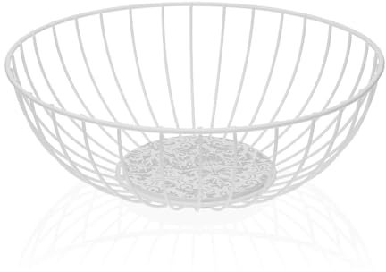Versa Frutero Damasco Blanco Metal Acero Madera MDF 28 x 10 x 28 cm