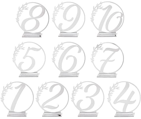 sourcing map Acrylic Number Table Sign Holders Place Cards Labels with Stands Silver Tone 1-10 for Wedding Events Parties Centerpieces