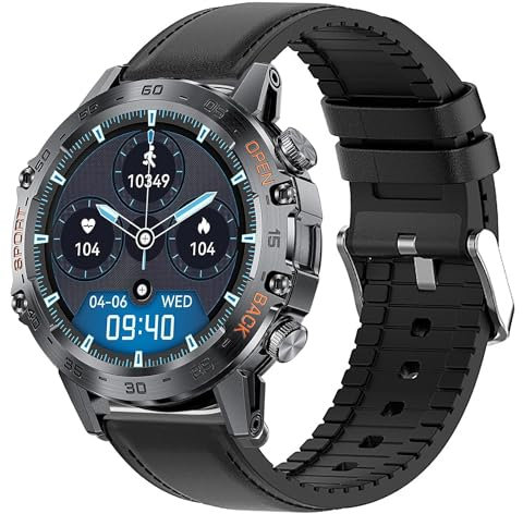 Blueshaweu 22mm Armband Kompatibel Für K52 Smartwatch 1,39 zoll, Leder Silikon Classic Ersatz Uhrenarmband Für LEMFO K52 /SoPrii K52 /SUNKTA K52 /LIGE K52 /Redriver K52 Smartwatch (schwarz)