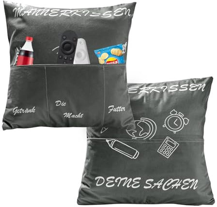 MUYAPAY Männer Kissen Mit 3 Taschen Kissenbezug für Bier, 45x45 cm Deko Kissenhülle Lustig, für Geburtstag, Vatertag, Weihnachten (B)