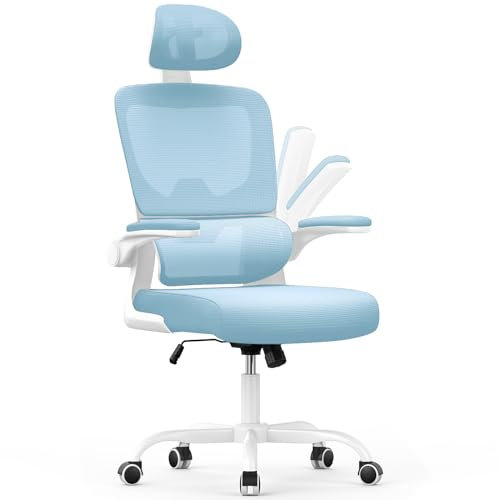 naspaluro Ergonomic Office Chairs with Lumbar Support, Home Office Desk Computer Chairs, Adjustable Headrest and Flip-up Armrests, High Back Swivel Mesh Task Chair-Blue Chair