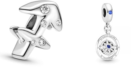 Pandora Charm Sternzeichen Schütze 798419C01 & Charm Anhänger Kompass Silber, Kristall blau 790099C01