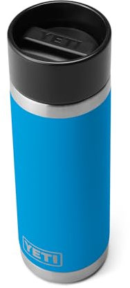 YETI Rambler - Botella de acero inoxidable aislada al vacío de 18 onzas, con tapa Hot Shot, color azul ola grande
