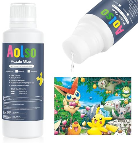 Aolso Jigsaw Puzzle Saver Glue, 240ML Puzzle Glue, Jigsaw Puzzle Glue with Sponge Head, Quick Drying Craft Puzzle Glue Sheets Puzzle Accessories for Diamonnd Painting