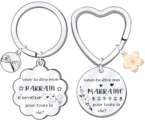 FGHJK 2Pcs Porte clef Marraine Parrain Cadeau Marraine Parrain Porte-clés Cadeau Porte-clés Parrain Marraine Cadeau Baptême pour Parrain Marraine Cadeaux d'anniversaire Parrain Marraine (2)